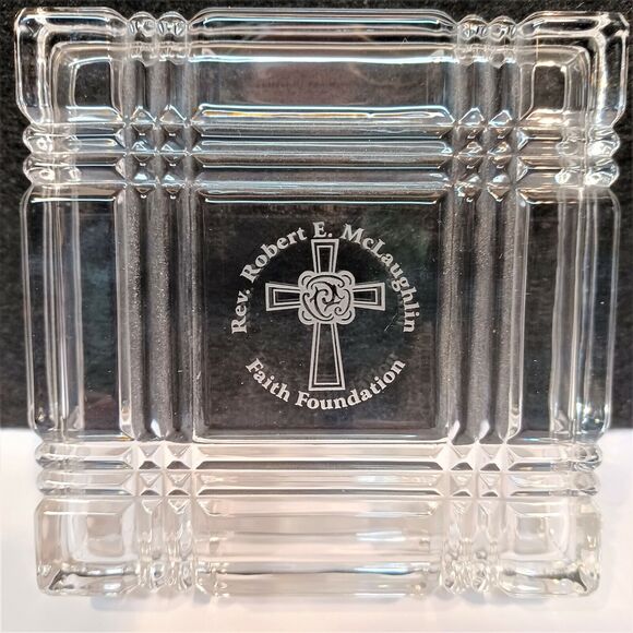 DePlomb Beveled Crystal Box inscribed Rev. Robert E. McLaughlin Faith Foundation - Picture 5 of 5